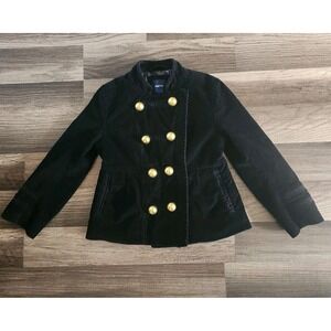 GAP KIDS JACKET GIRLS SMALL 5 TO 6 BLACK CORDUROY DOUBLE BREASTED GOLD BUTTONS